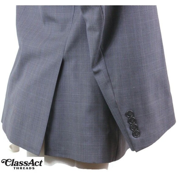 Jos A Bank Joseph Slim Fit 2 Pc Suit Mens Gray Glen Plaid 44R Flat Fronts 38" W - Picture 6 of 11